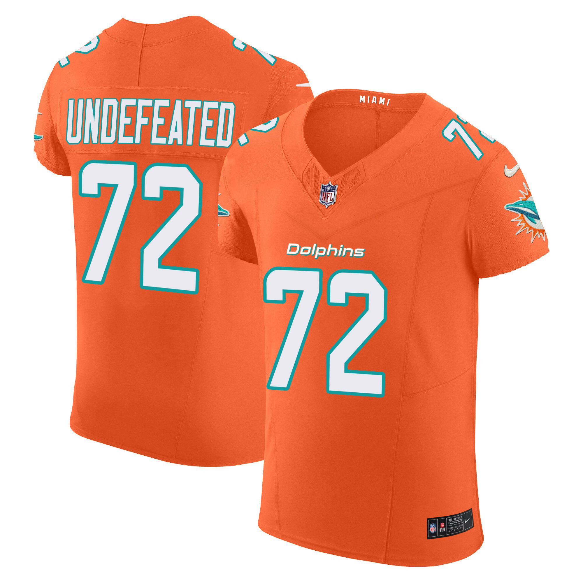Undefeated Men's Miami Dolphins Vapor Elite Orange Jersey - All Stitched 