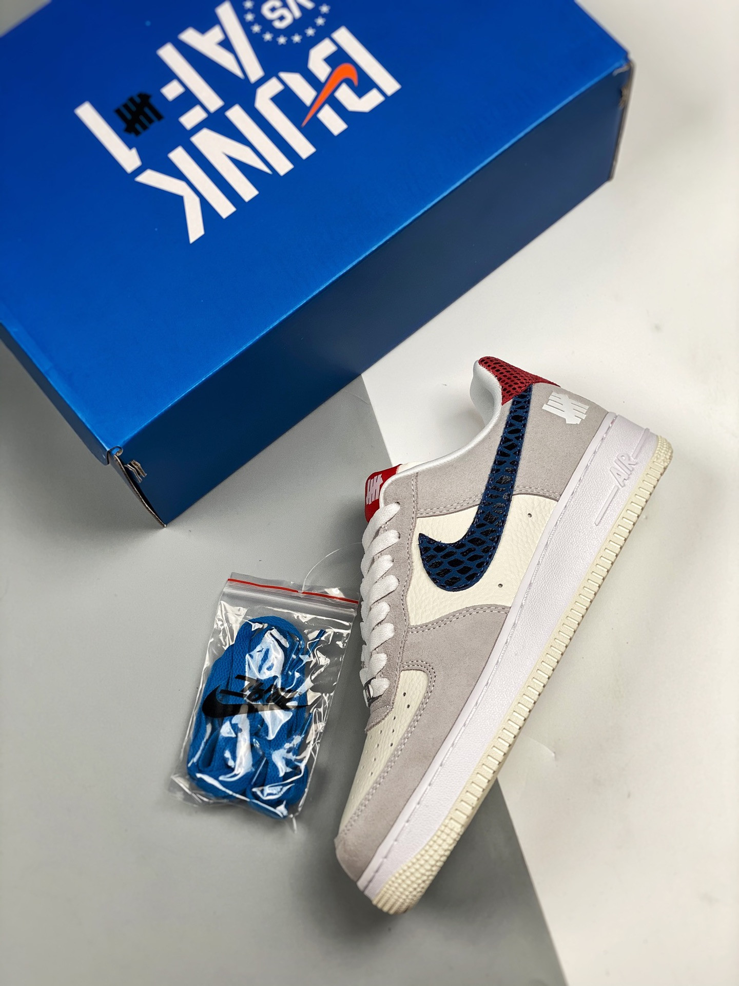 Undefeated x Nike Air Force 1 Low ‘5 On It’ Grey Fog/Imperial Blue For Sale