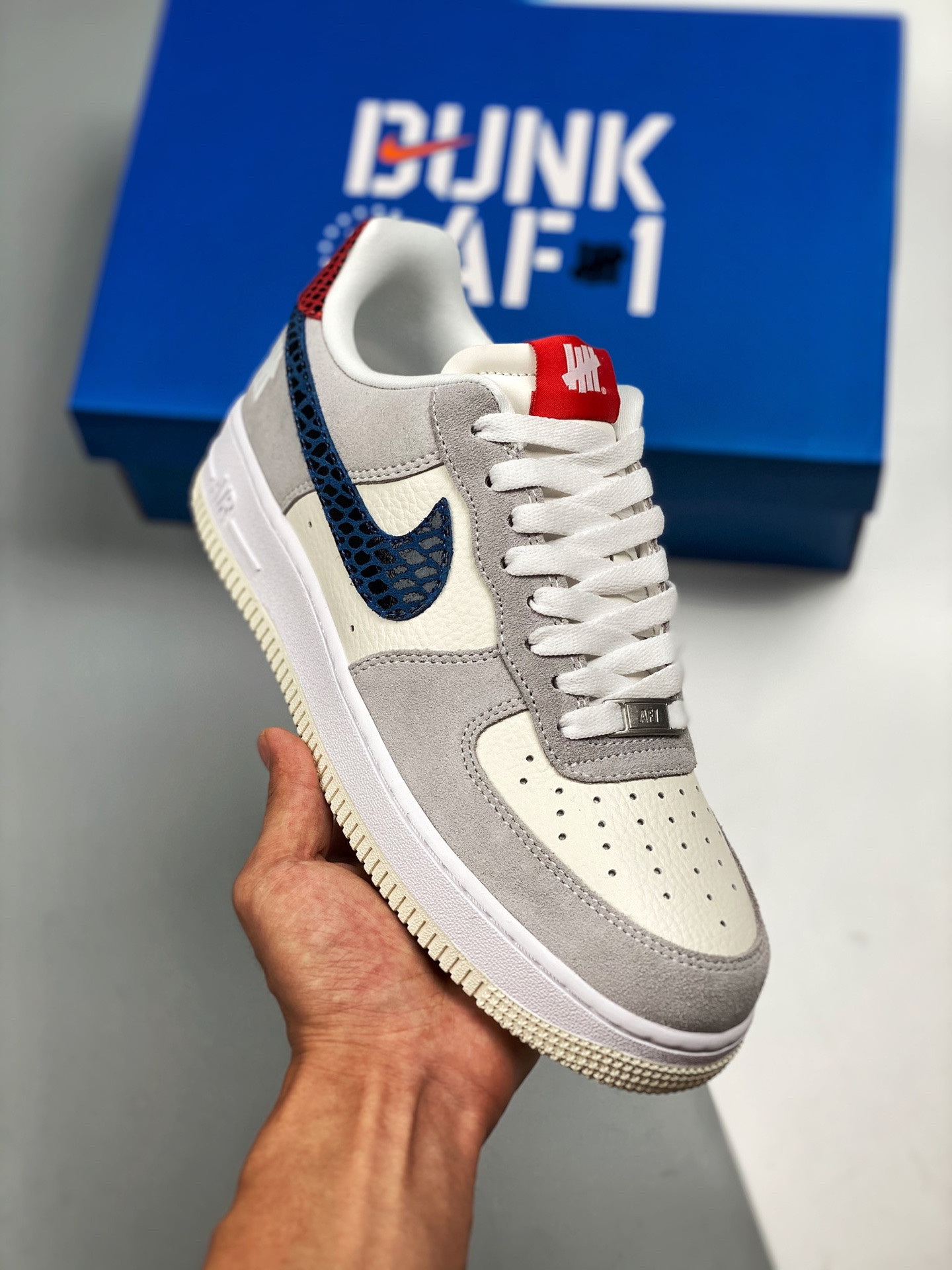 Undefeated x Nike Air Force 1 Low ‘5 On It’ Grey Fog/Imperial Blue For Sale