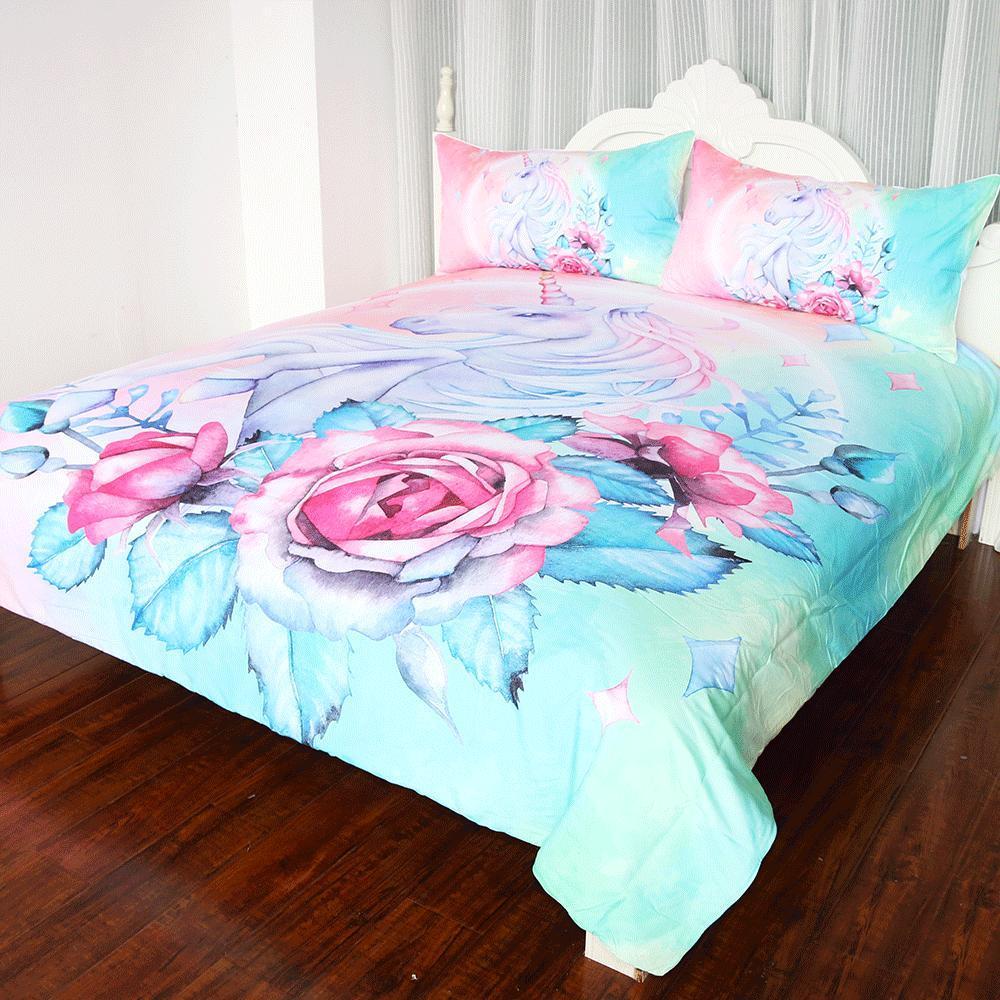 Unicorn Floral Design Art Hop 3D Customized Duvet Cover Bedding Set