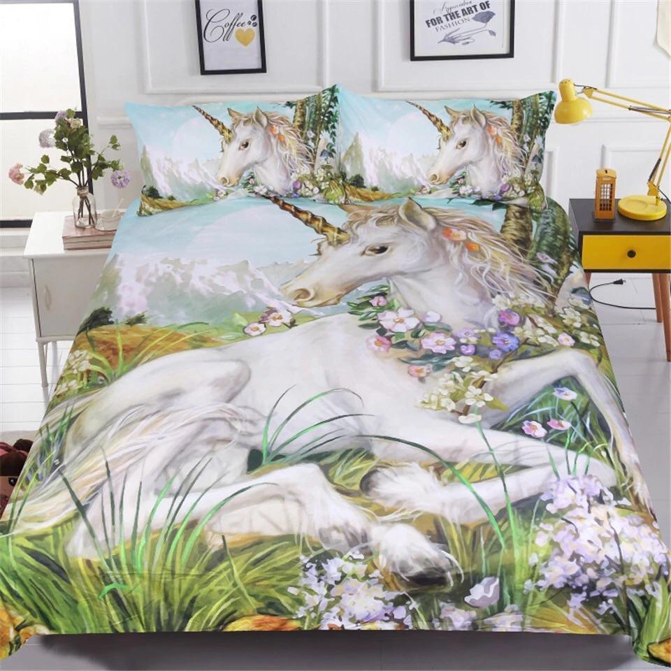 Unicorn In Field 3D Customized Duvet Cover Bedding Set