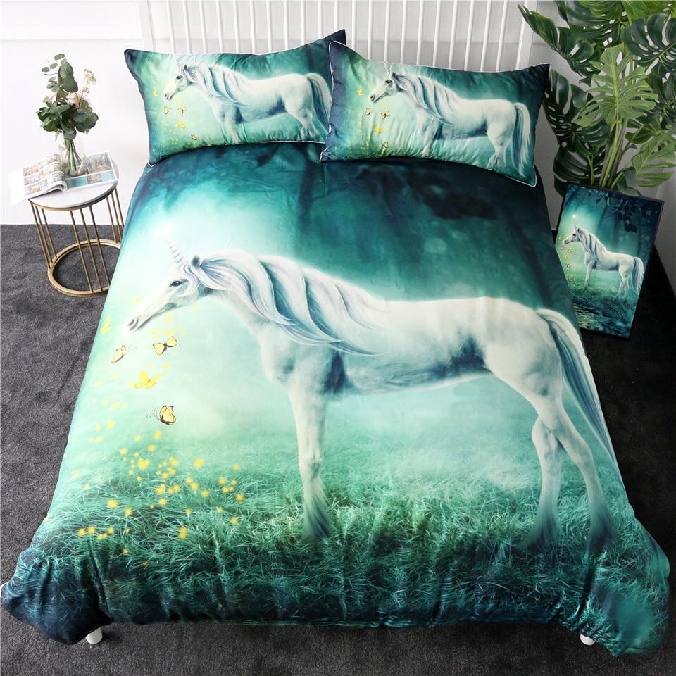 Unicorn In The Meadow 3D Customized Duvet Cover Bedding Set