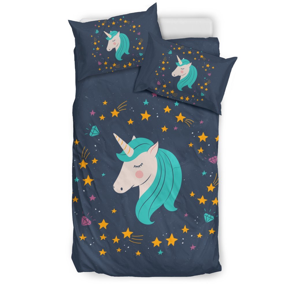 Unicorn Midnight Bluetarry Night 3D Customized Duvet Cover Bedding Set