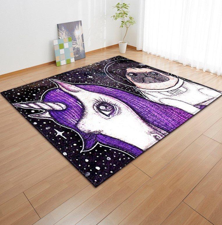 Unicorn Pug Rectangle Rug