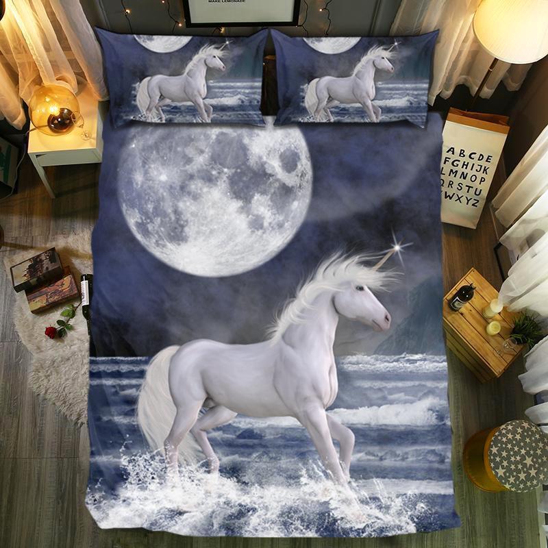 Unicorn Under The Moon3D Customized Duvet Cover Bedding Set