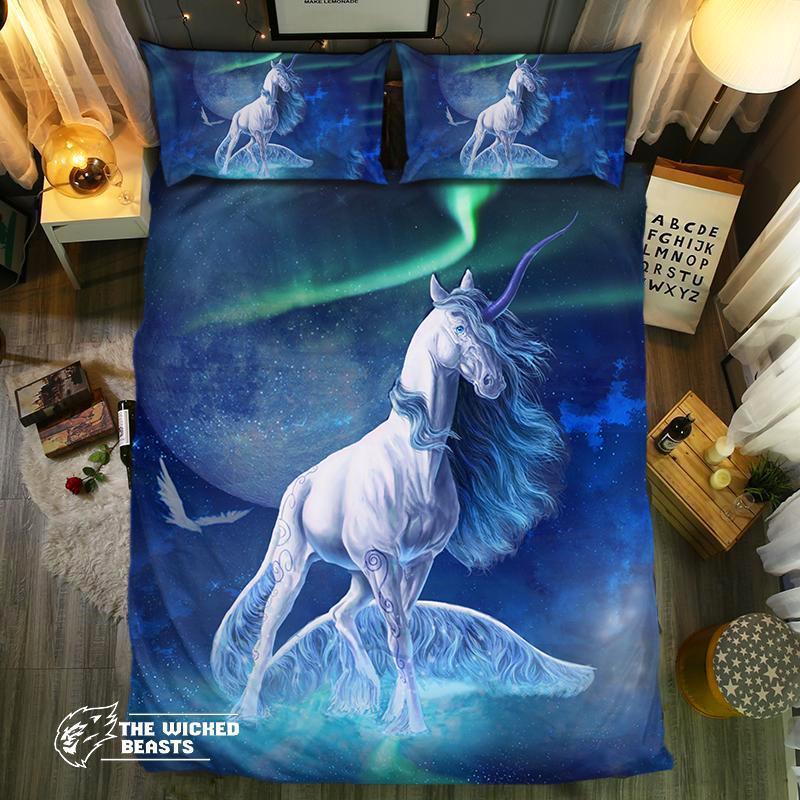 Unicorn With Blue Horn3D Customized Duvet Cover Bedding Set