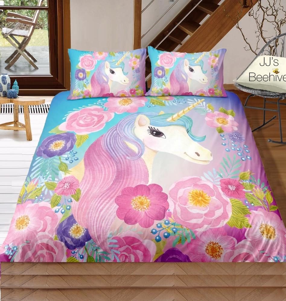 Unicorn With Floral Garland 3D Customized Duvet Cover Bedding Set