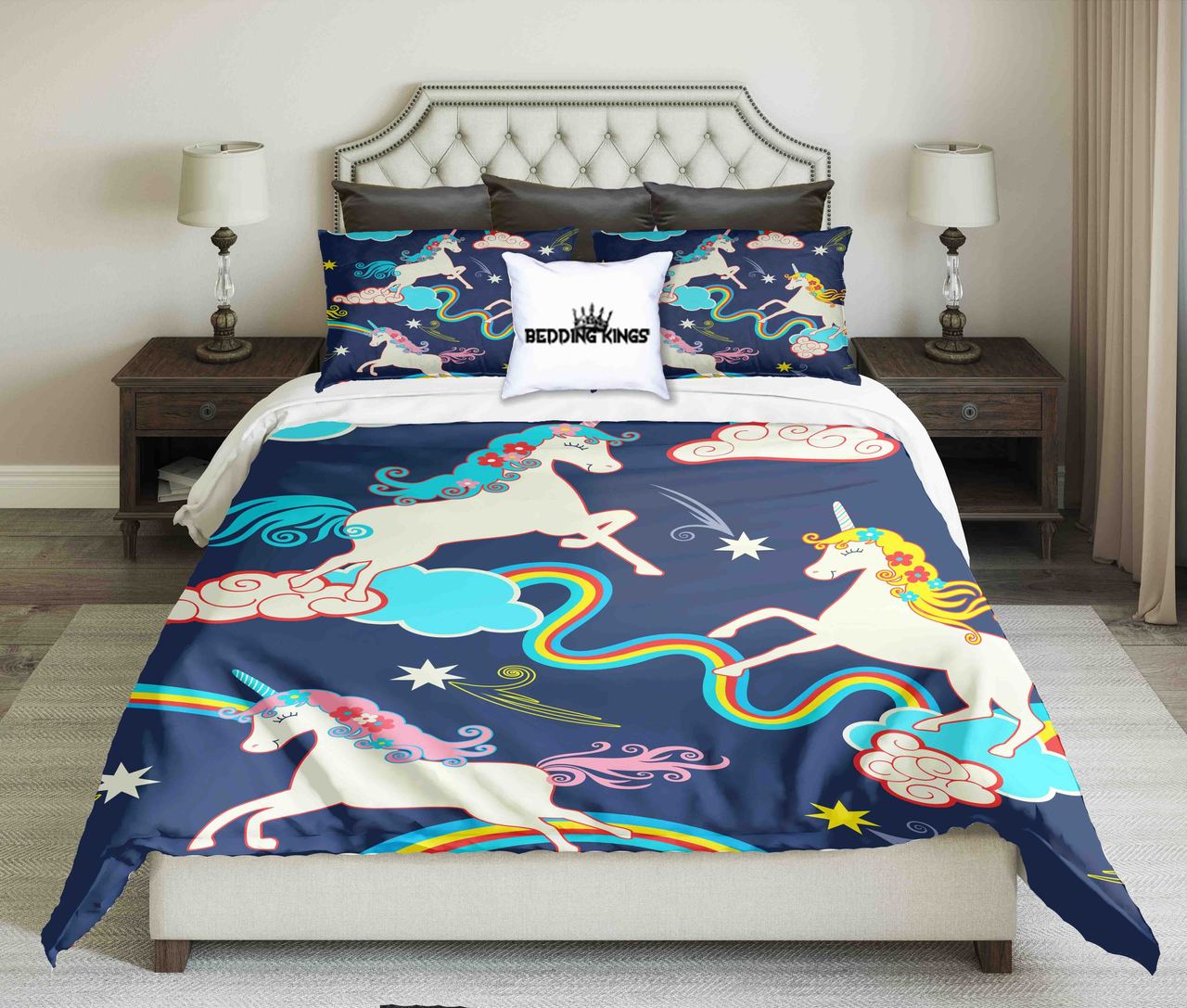 Unicorns On Blueky Design Kings 3D Customized Duvet Cover Bedding Set