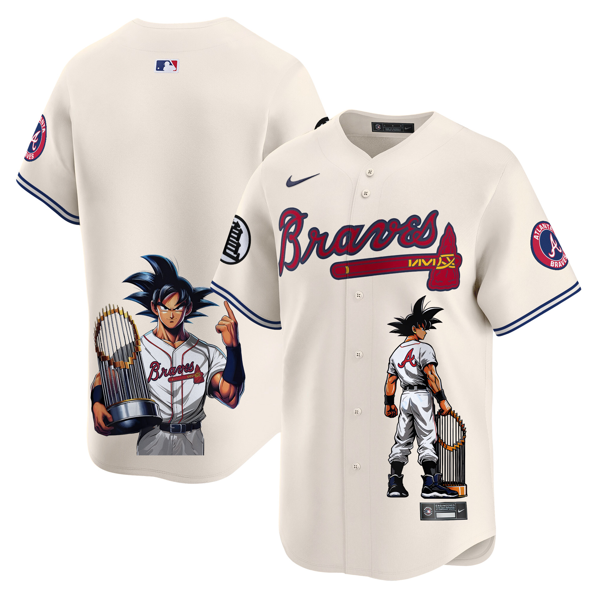 Unisex Atlanta Braves Dragon Ball Son Goku Vapor Premier Limited Cream Jersey - Printed