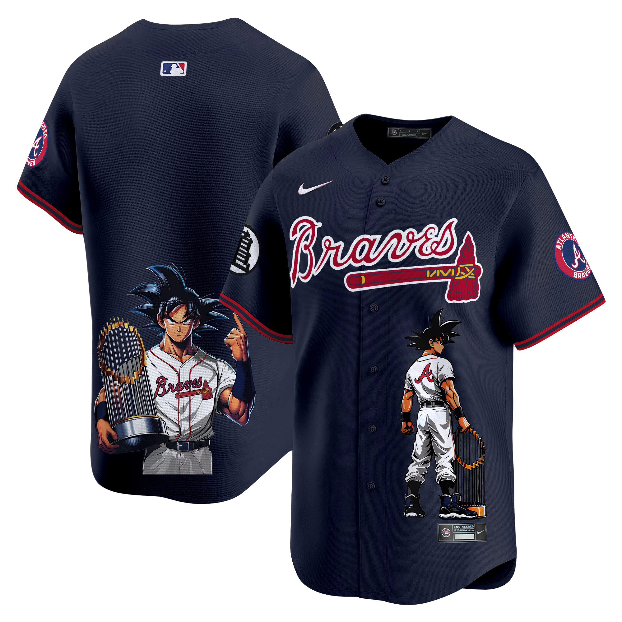 Unisex Atlanta Braves Dragon Ball Son Goku Vapor Premier Limited Navy Jersey - Printed