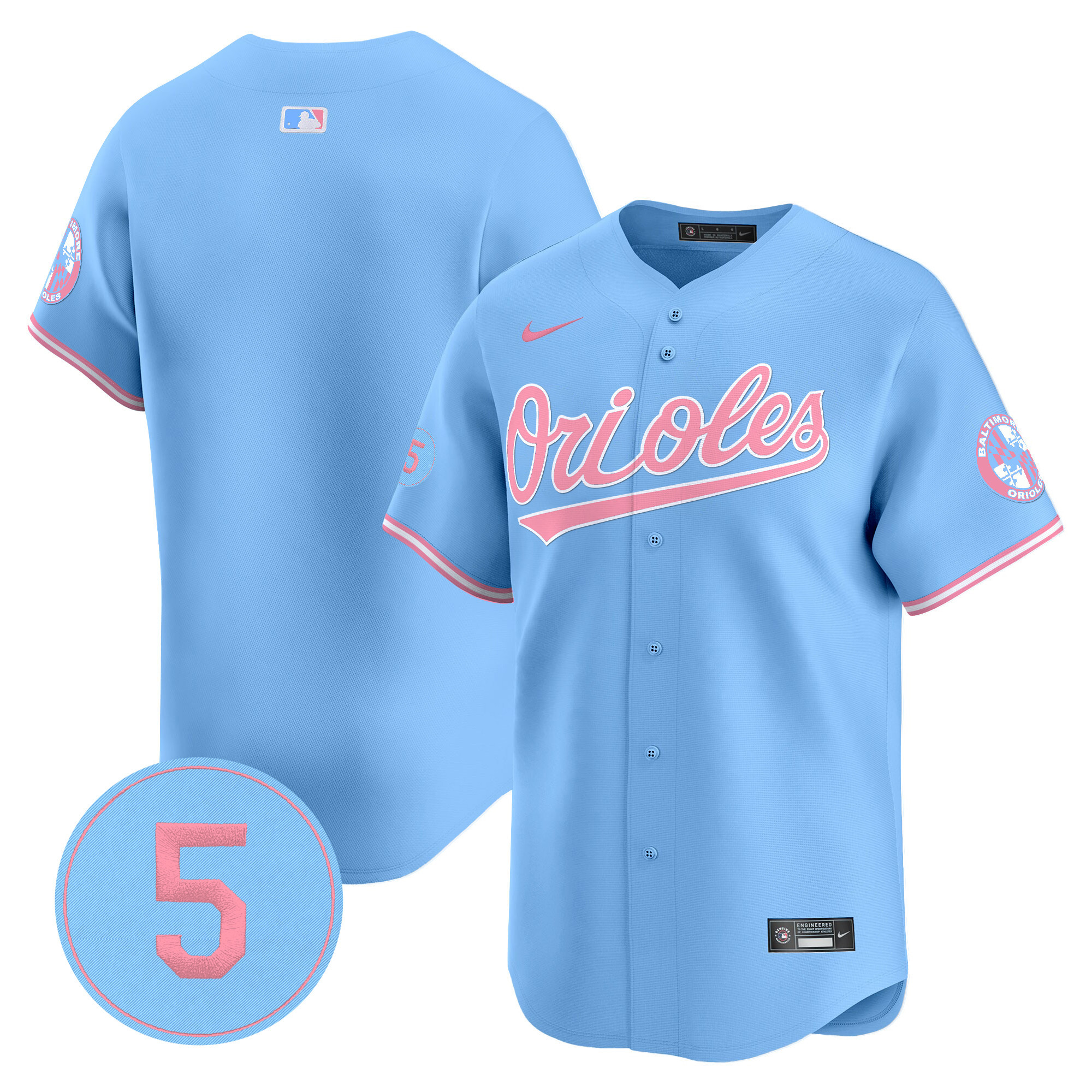 Unisex Baltimore Orioles Bubblegum Pink Robinson Patch Vapor Premier Limited Light Blue Jersey - All Stitched