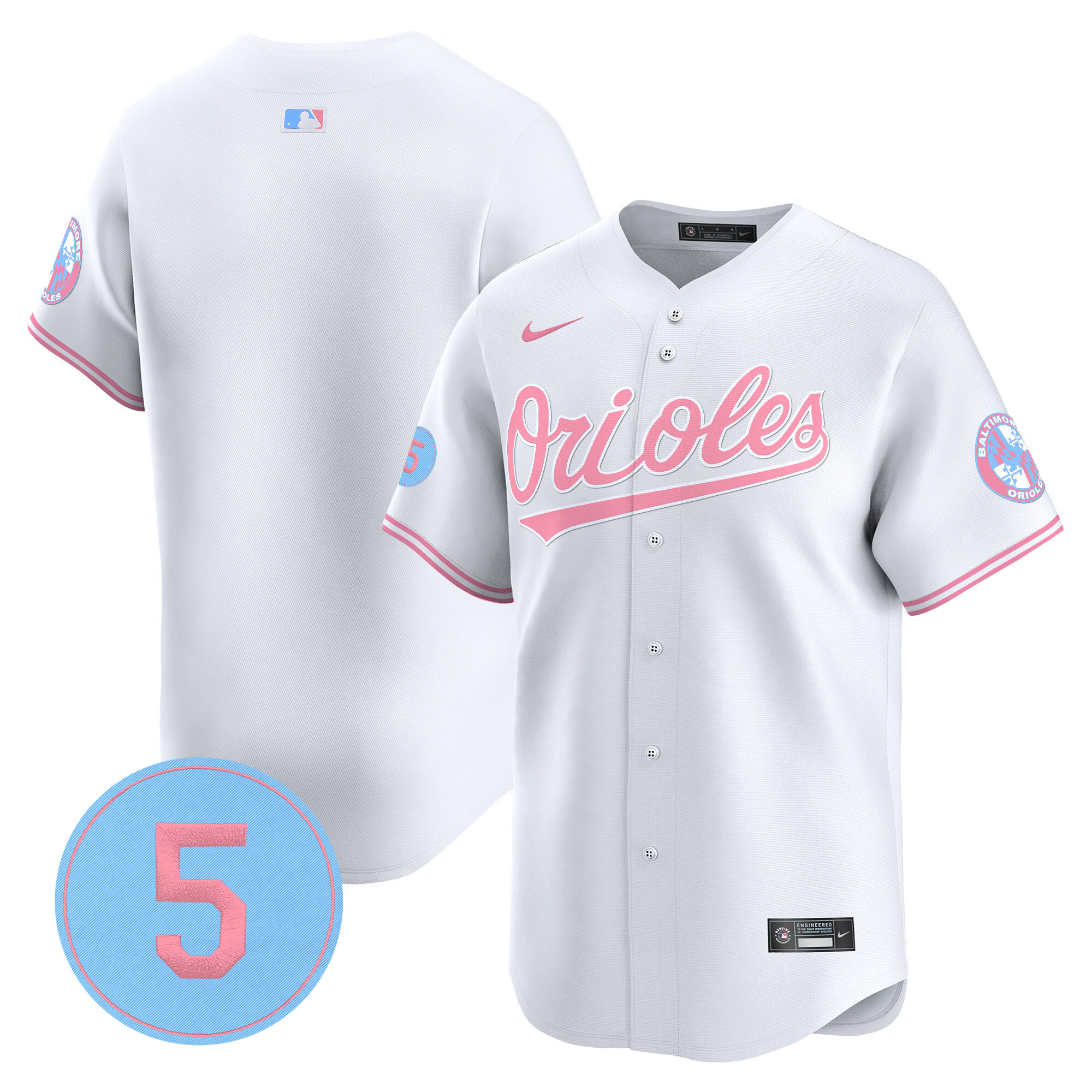 Unisex Baltimore Orioles Bubblegum Pink Robinson Patch Vapor Premier Limited White Jersey - All Stitched