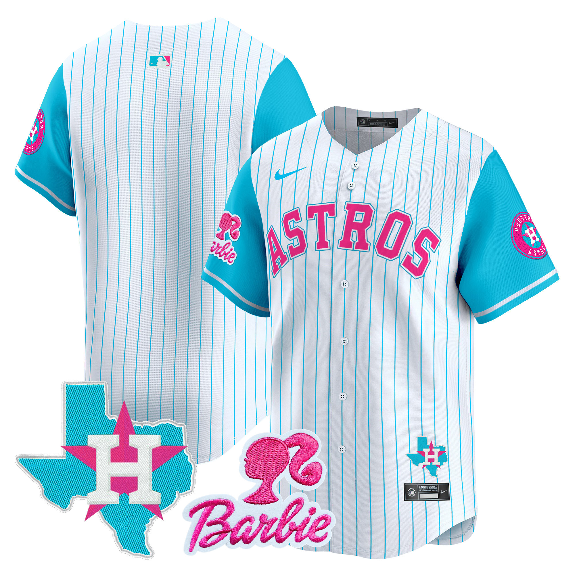 Unisex Houston Astros Barbie Patch Vapor Premier Limited Pinstripe Jersey - All Stitched