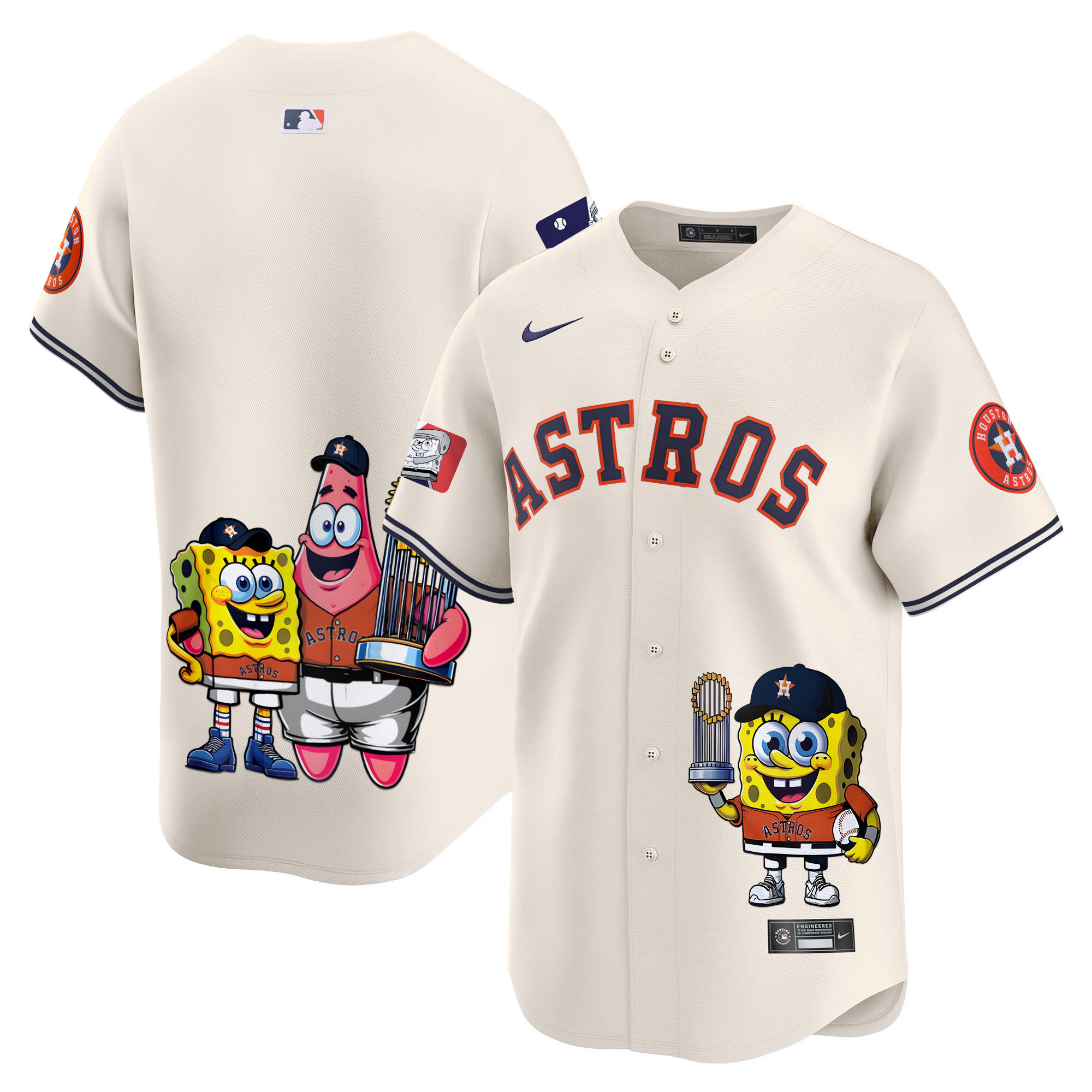 Unisex Houston Astros SpongeBob SquarePants Vapor Premier Limited Cream Jersey - Printed