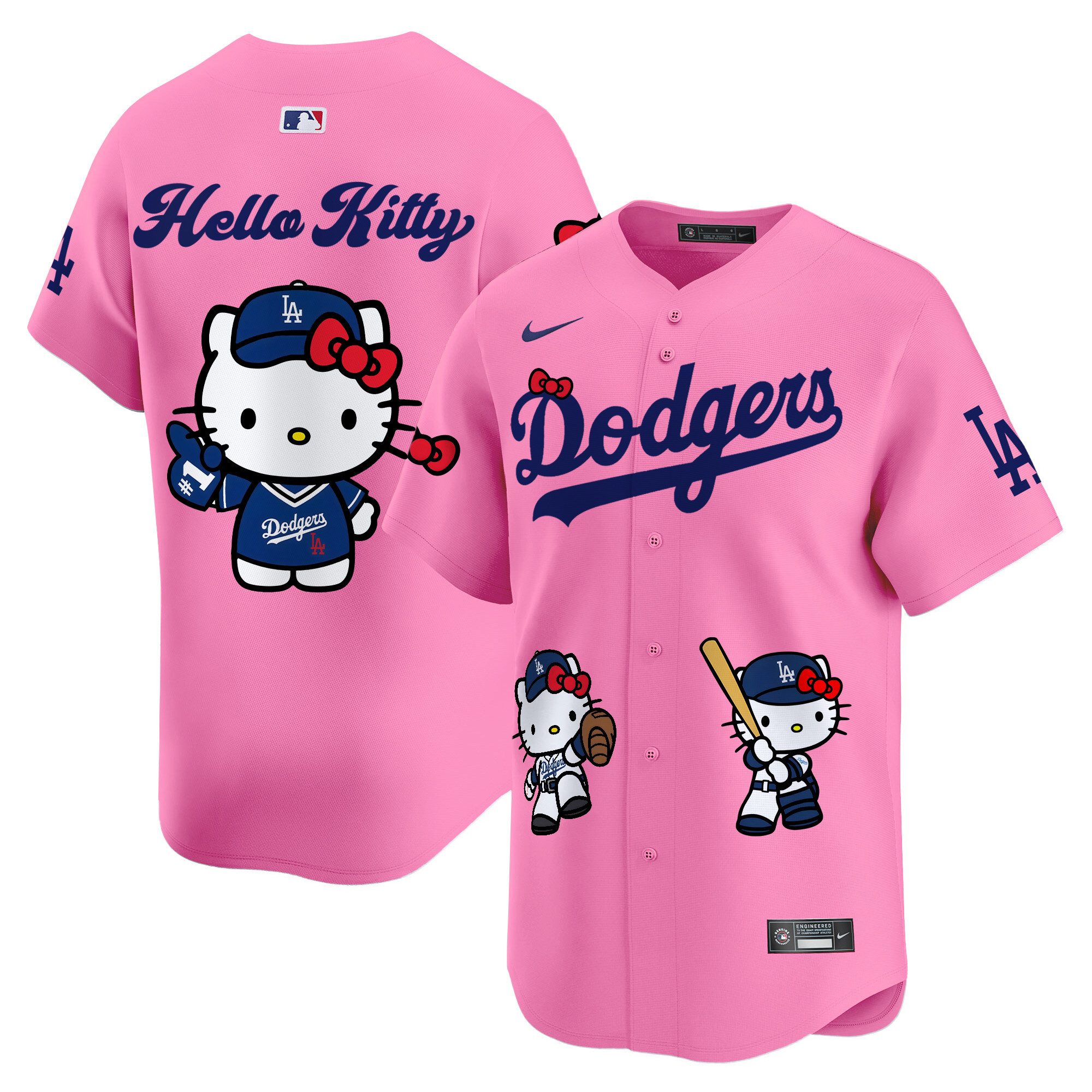Unisex Los Angeles Dodgers Hello Kitty Vapor Premier Limited Hello Kitty Pink Jersey V2 - Printed