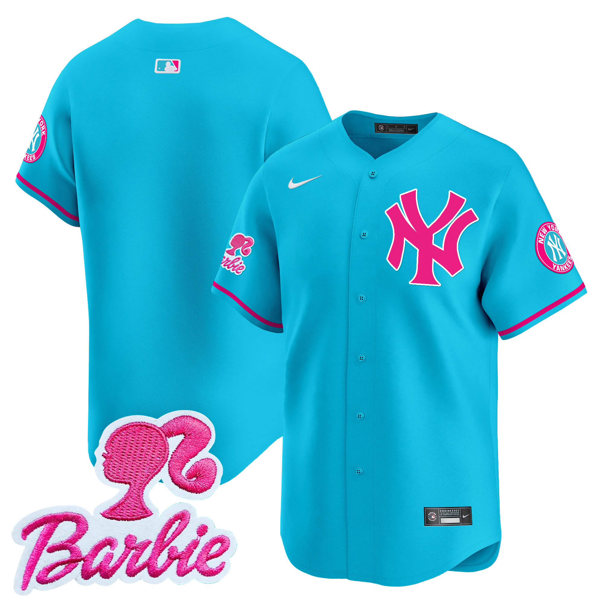 Unisex New York Yankees Barbie Patch Vapor Premier Limited Light Blue Jersey - All Stitched