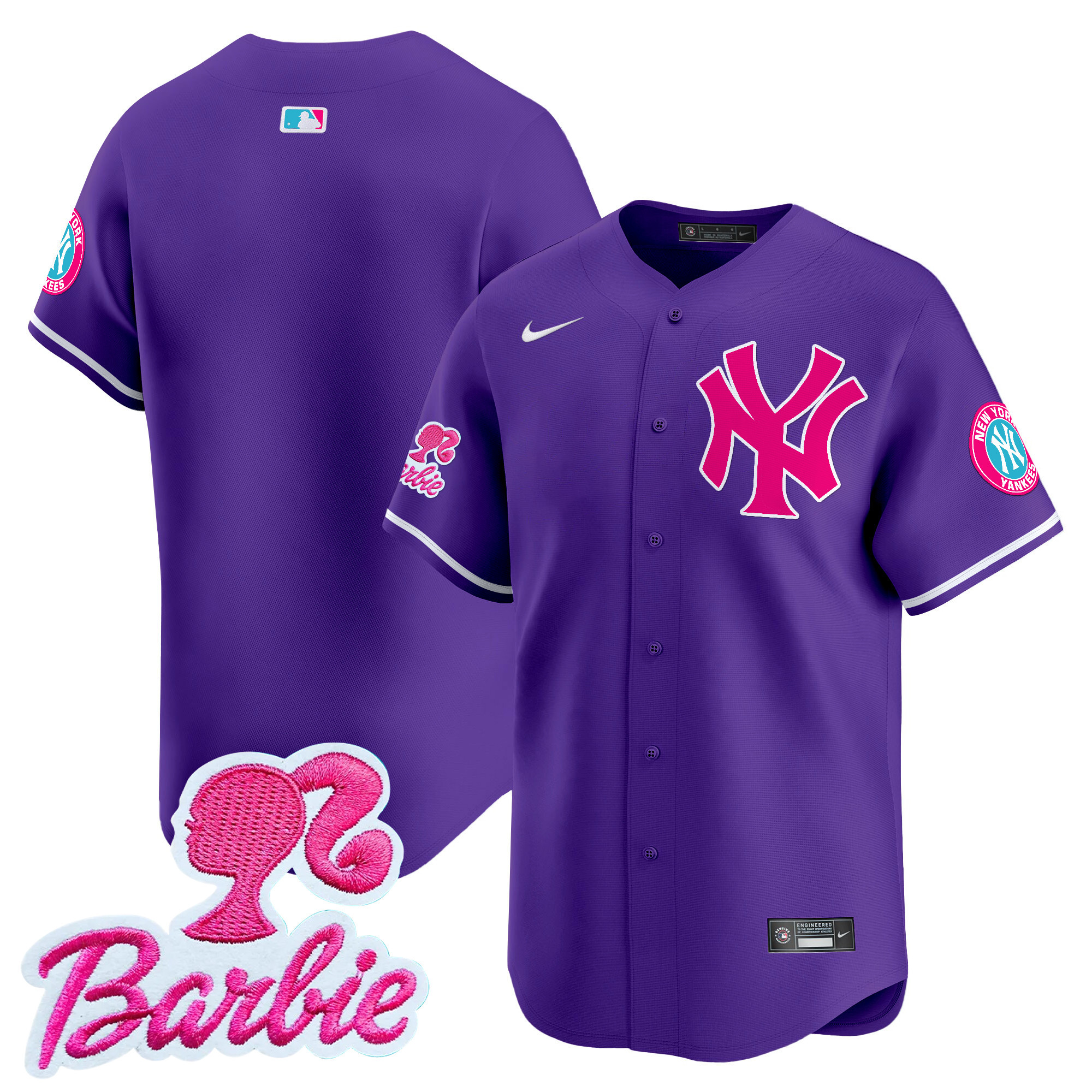 Unisex New York Yankees Barbie Patch Vapor Premier Limited Purple Jersey - All Stitched