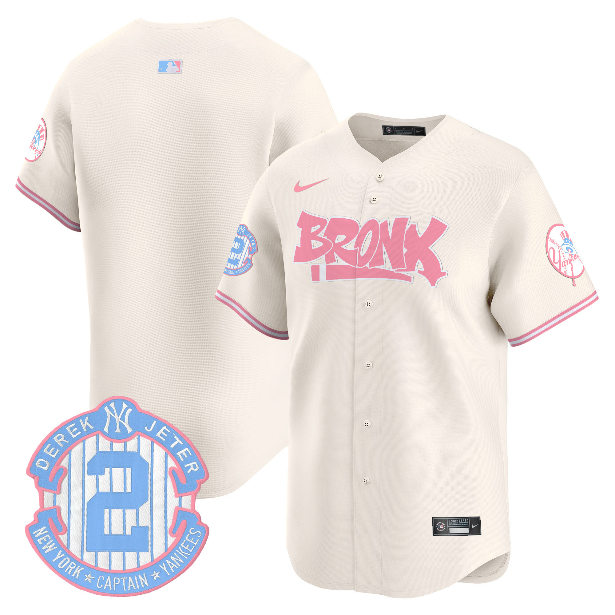 Unisex New York Yankees The Bronx Graffiti Bubblegum Pink Vapor Premier Limited Cream Jersey - All Stitched