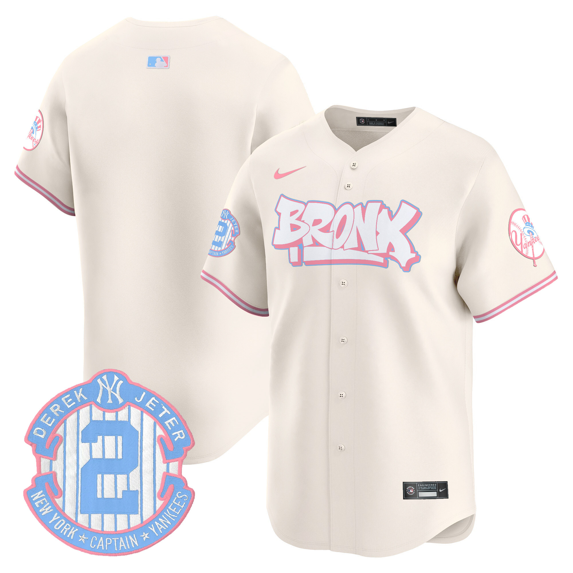 Unisex New York Yankees The Bronx Graffiti Bubblegum Pink Vapor Premier Limited Cream Jersey V2 - All Stitched