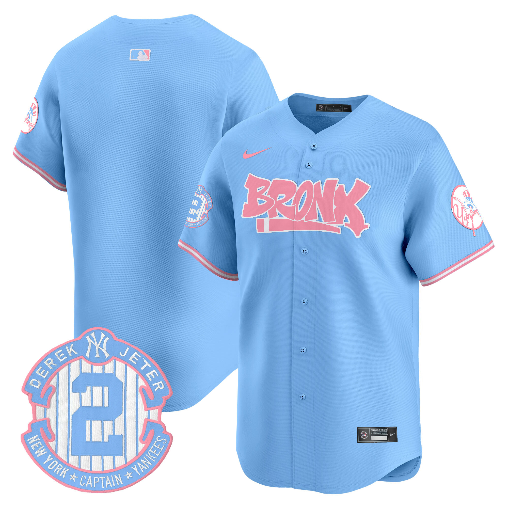 Unisex New York Yankees The Bronx Graffiti Bubblegum Pink Vapor Premier Limited Light Blue Jersey - All Stitched