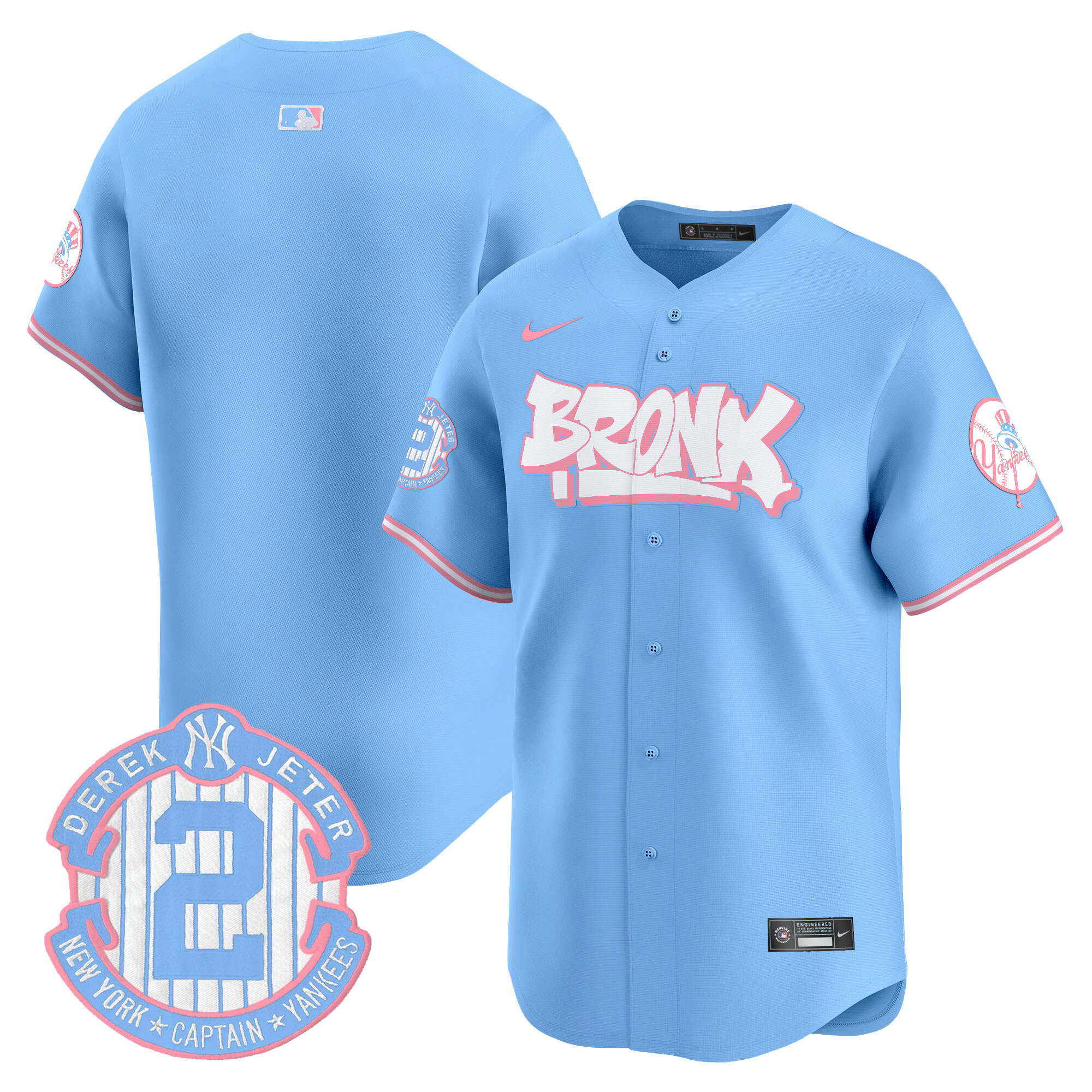 Unisex New York Yankees The Bronx Graffiti Bubblegum Pink Vapor Premier Limited Light Blue Jersey V2 - All Stitched