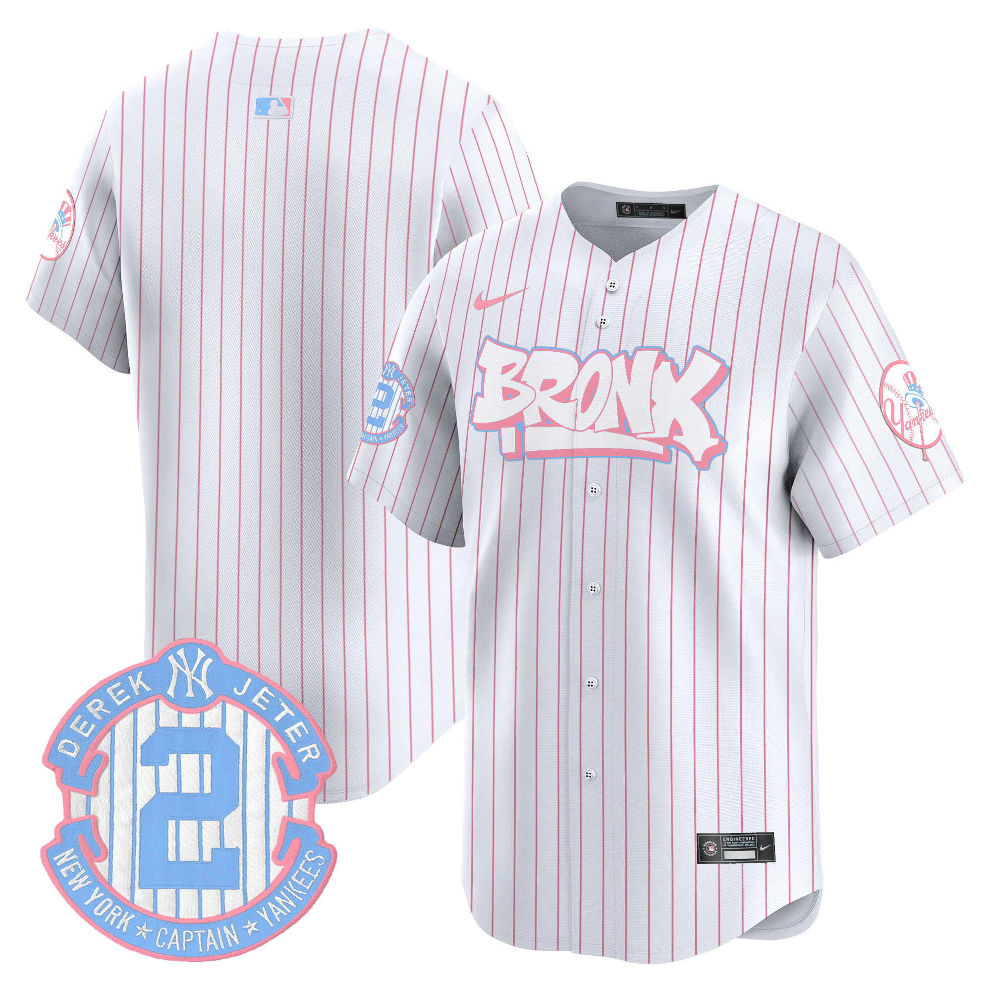 Unisex New York Yankees The Bronx Graffiti Bubblegum Pink Vapor Premier Limited Pinstripe Jersey V2 - All Stitched