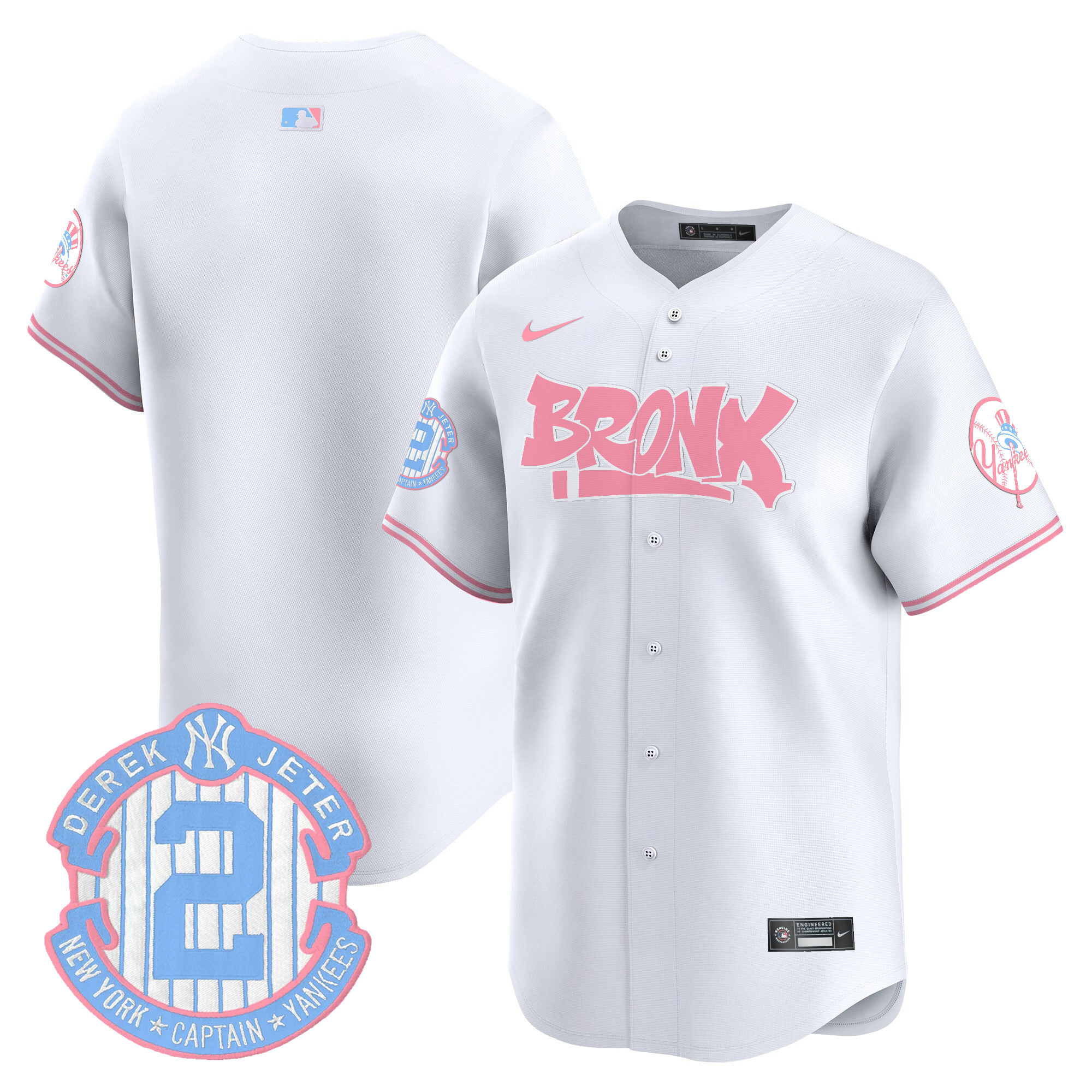 Unisex New York Yankees The Bronx Graffiti Bubblegum Pink Vapor Premier Limited White Jersey - All Stitched