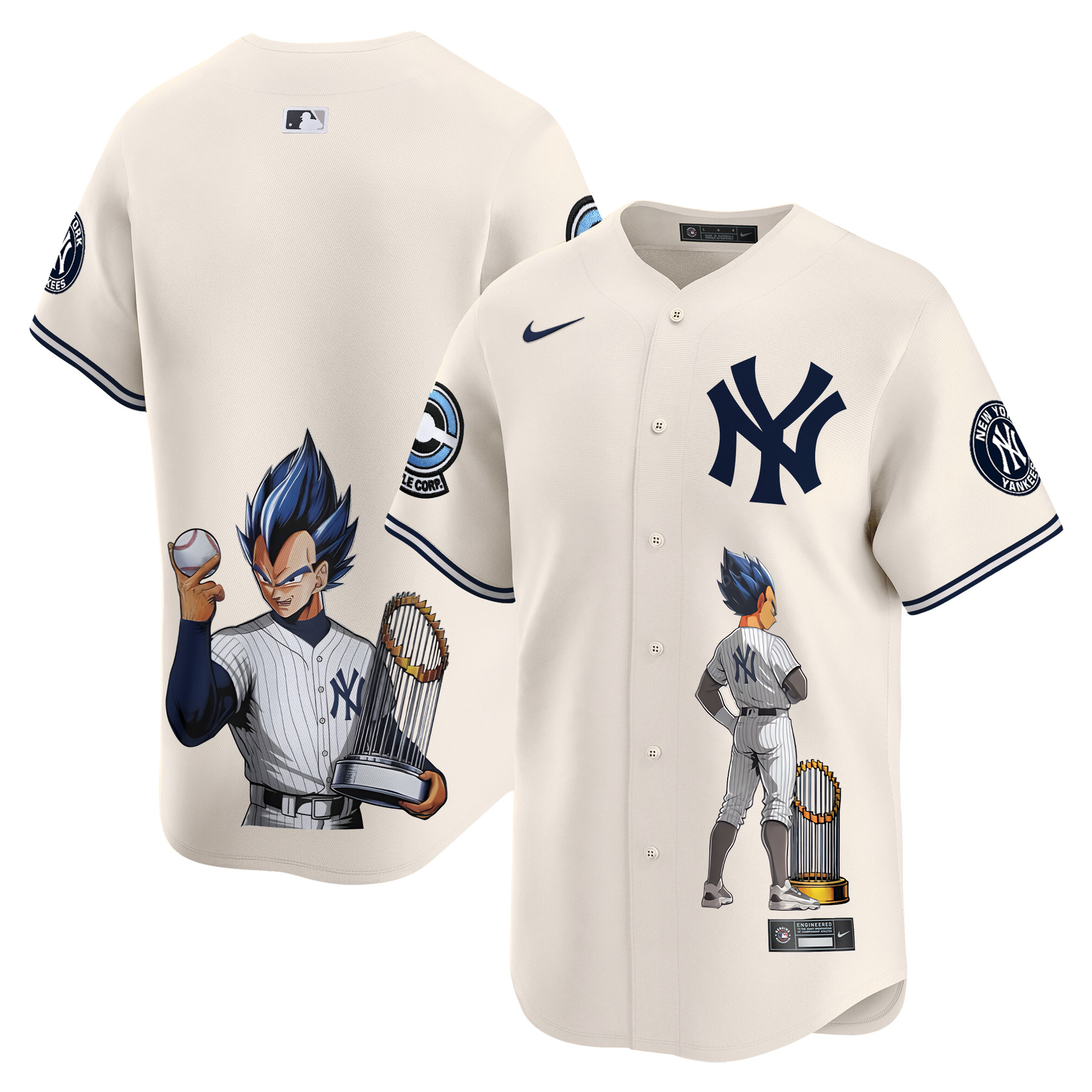 Unisex New York Yankees Vegeta Dragon Ball Vapor Premier Limited Cream Jersey - Printed