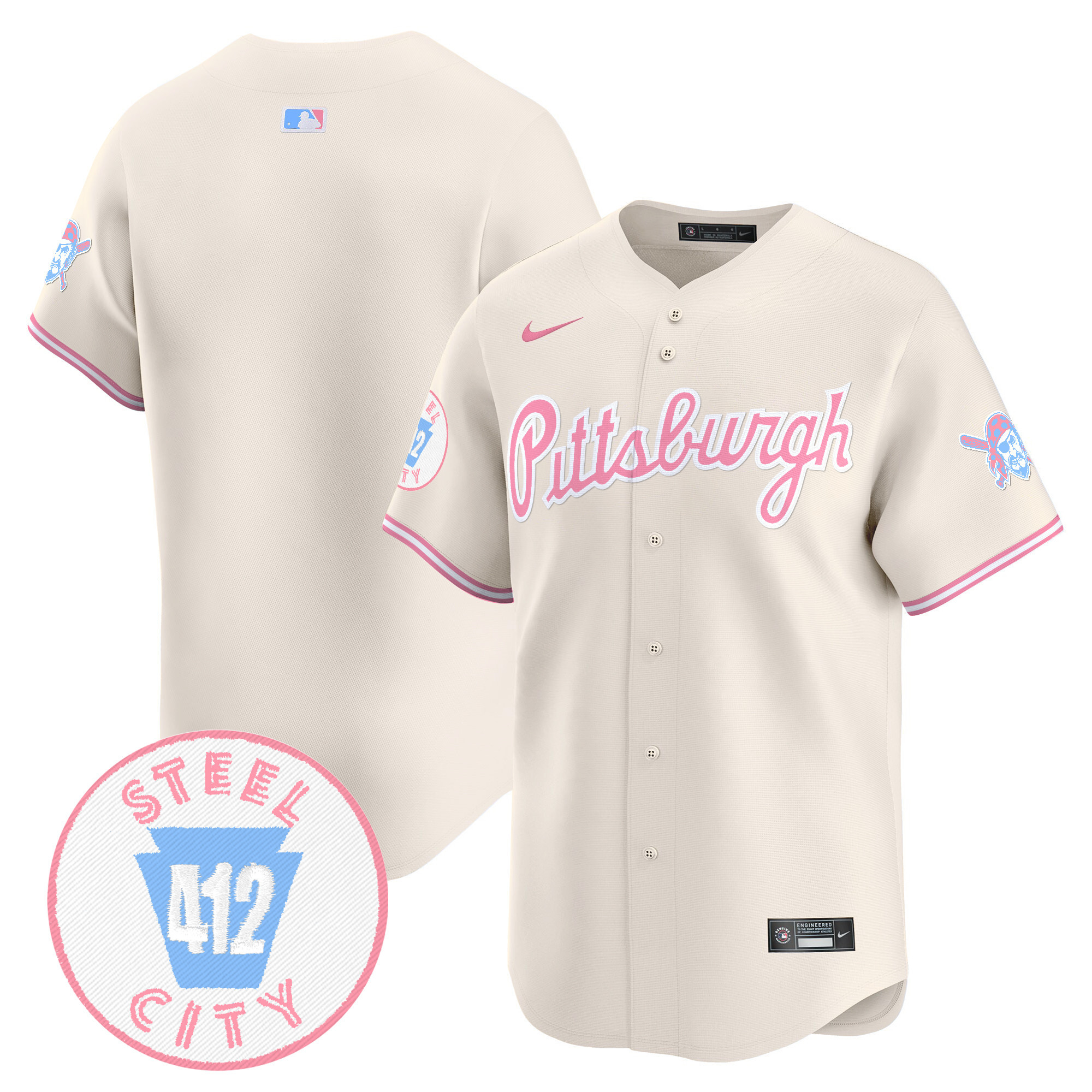 Unisex Pittsburgh Pirates Bubblegum Pink Vapor Premier Limited Cream Jersey - All Stitched