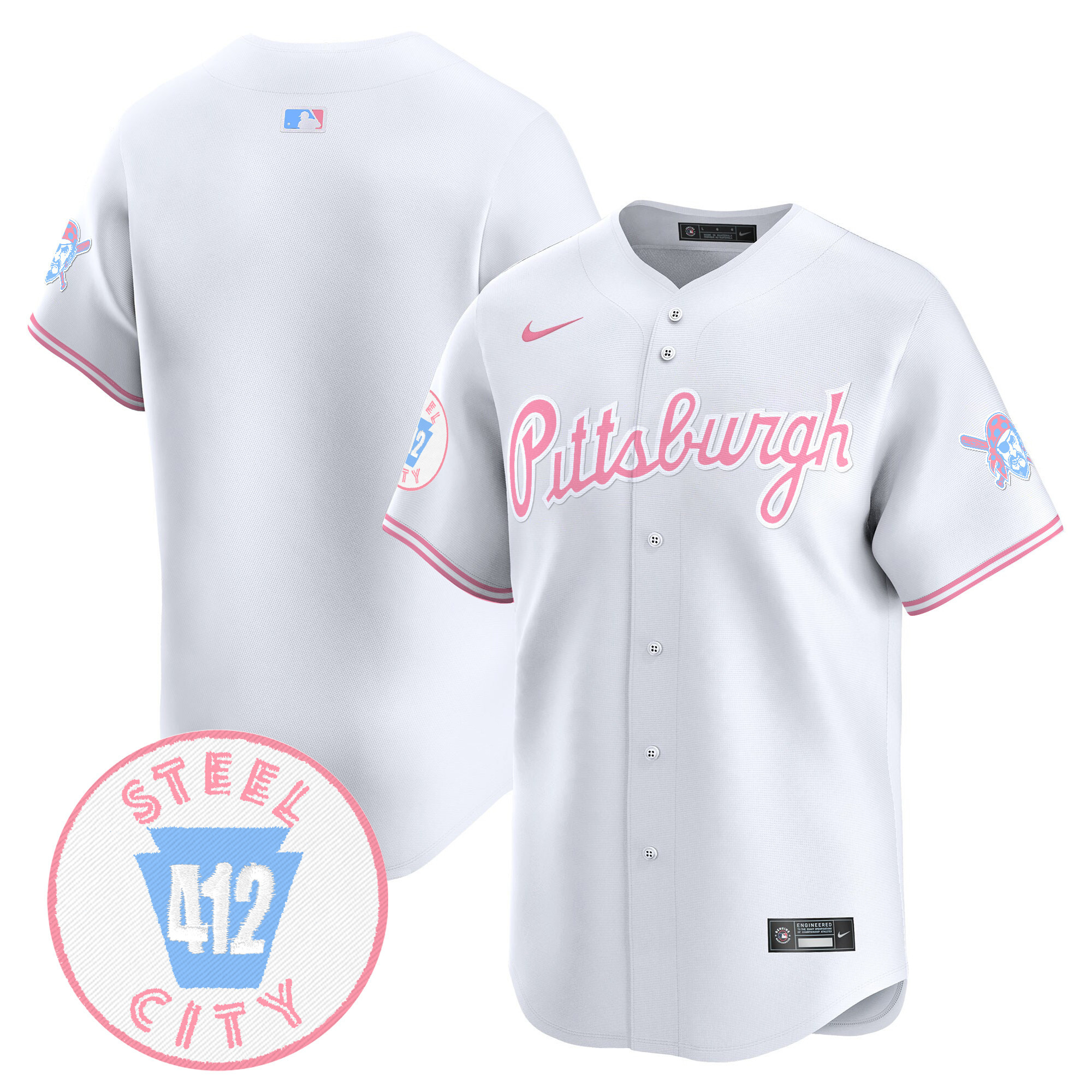 Unisex Pittsburgh Pirates Bubblegum Pink Vapor Premier Limited White Jersey - All Stitched