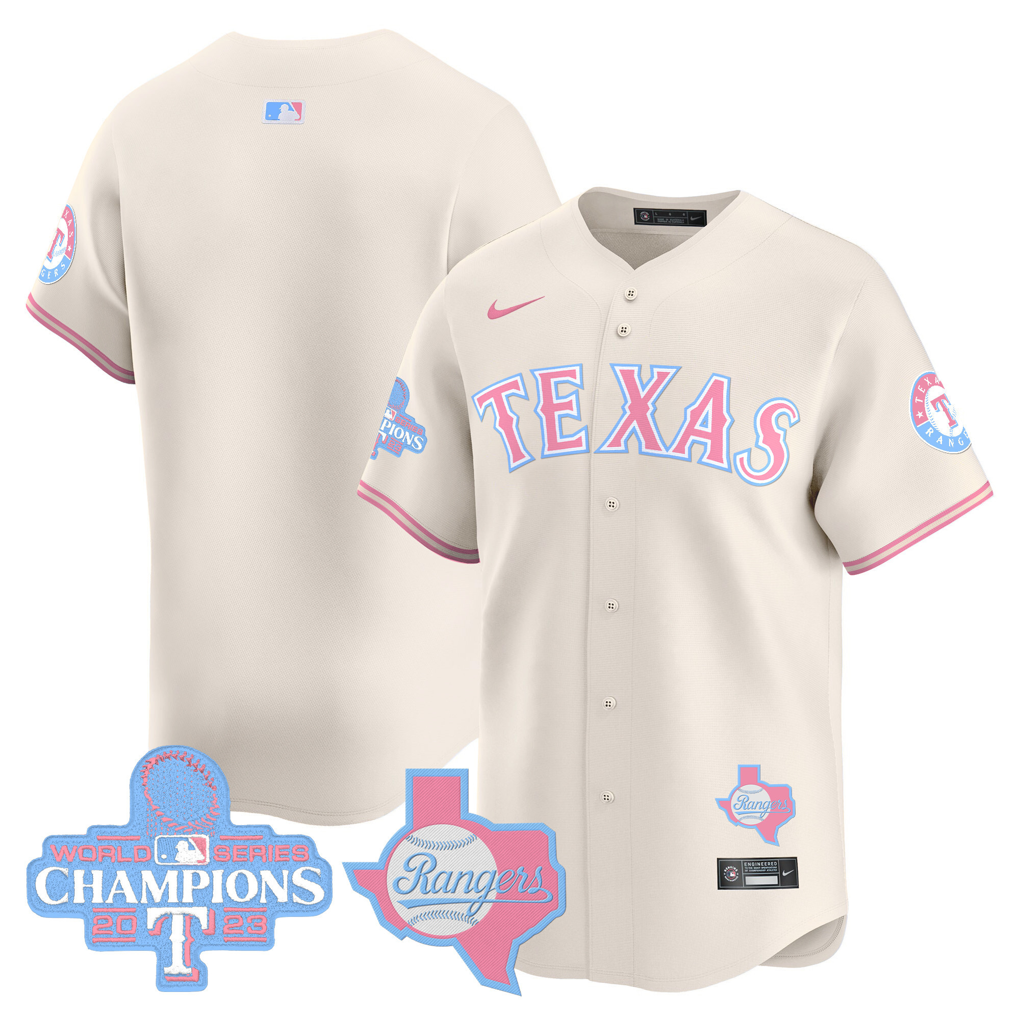 Unisex Texas Rangers Bubblegum Pink Vapor Premier Limited Cream Jersey - All Stitched