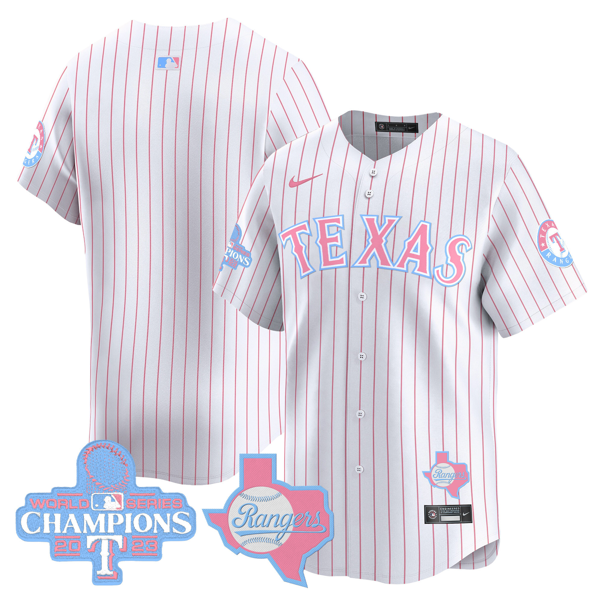 Unisex Texas Rangers Bubblegum Pink Vapor Premier Limited Pinstripe Jersey - All Stitched