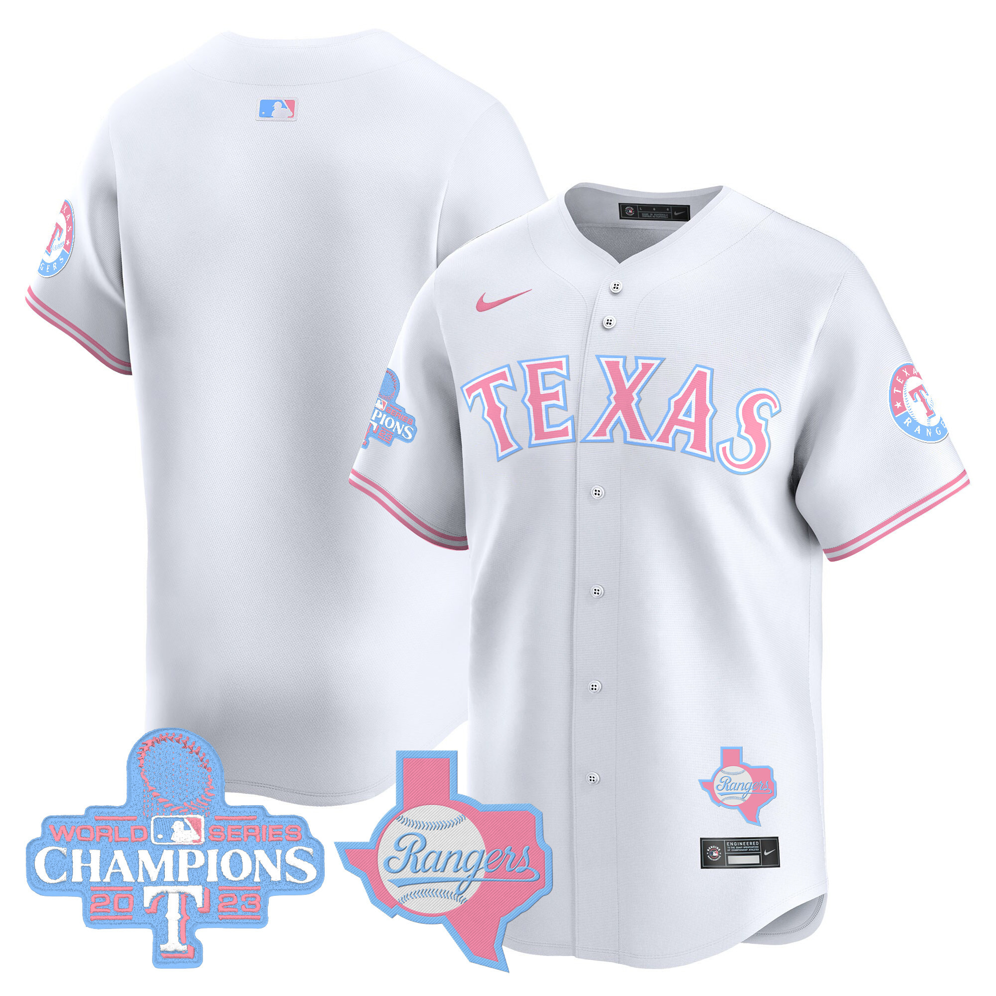 Unisex Texas Rangers Bubblegum Pink Vapor Premier Limited White Jersey - All Stitched