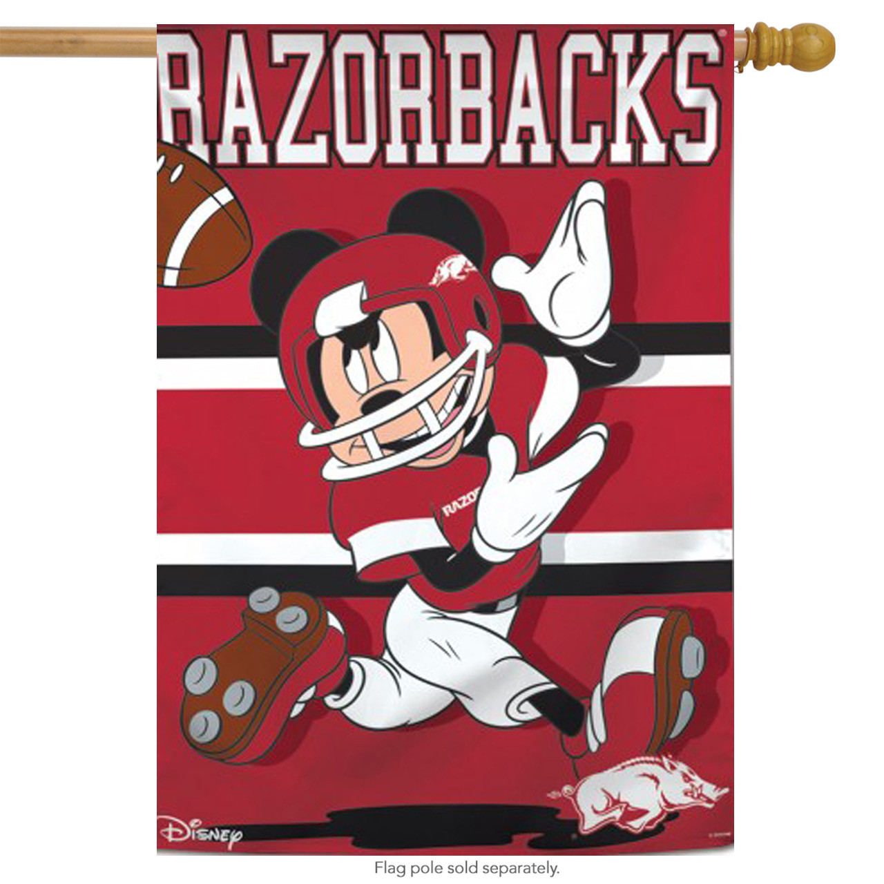University of Arkansas Razorbacks NCAA Mickey Mouse Garden Flag, House Flag
