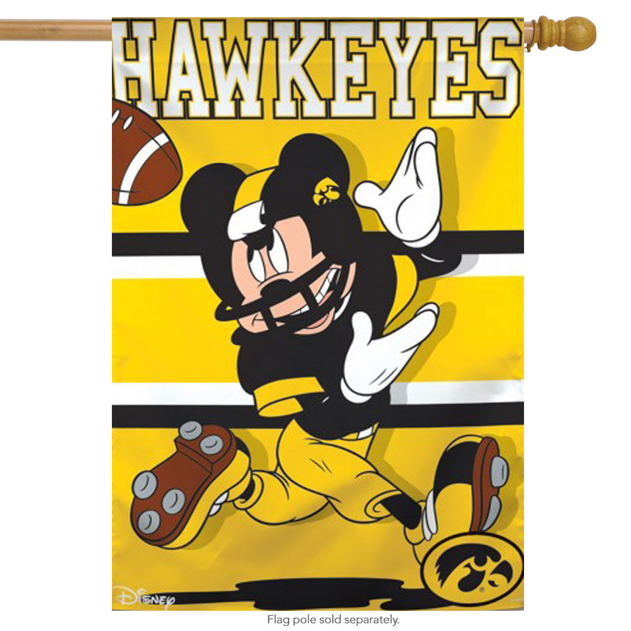 University of Iowa Hawkeyes NCAA Mickey Mouse Garden Flag, House Flag