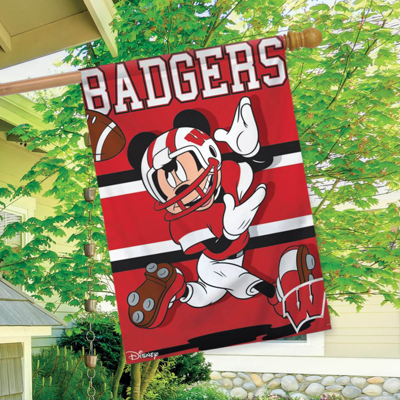 University of Wisconsin Badgers NCAA Mickey Mouse Garden Flag, House Flag
