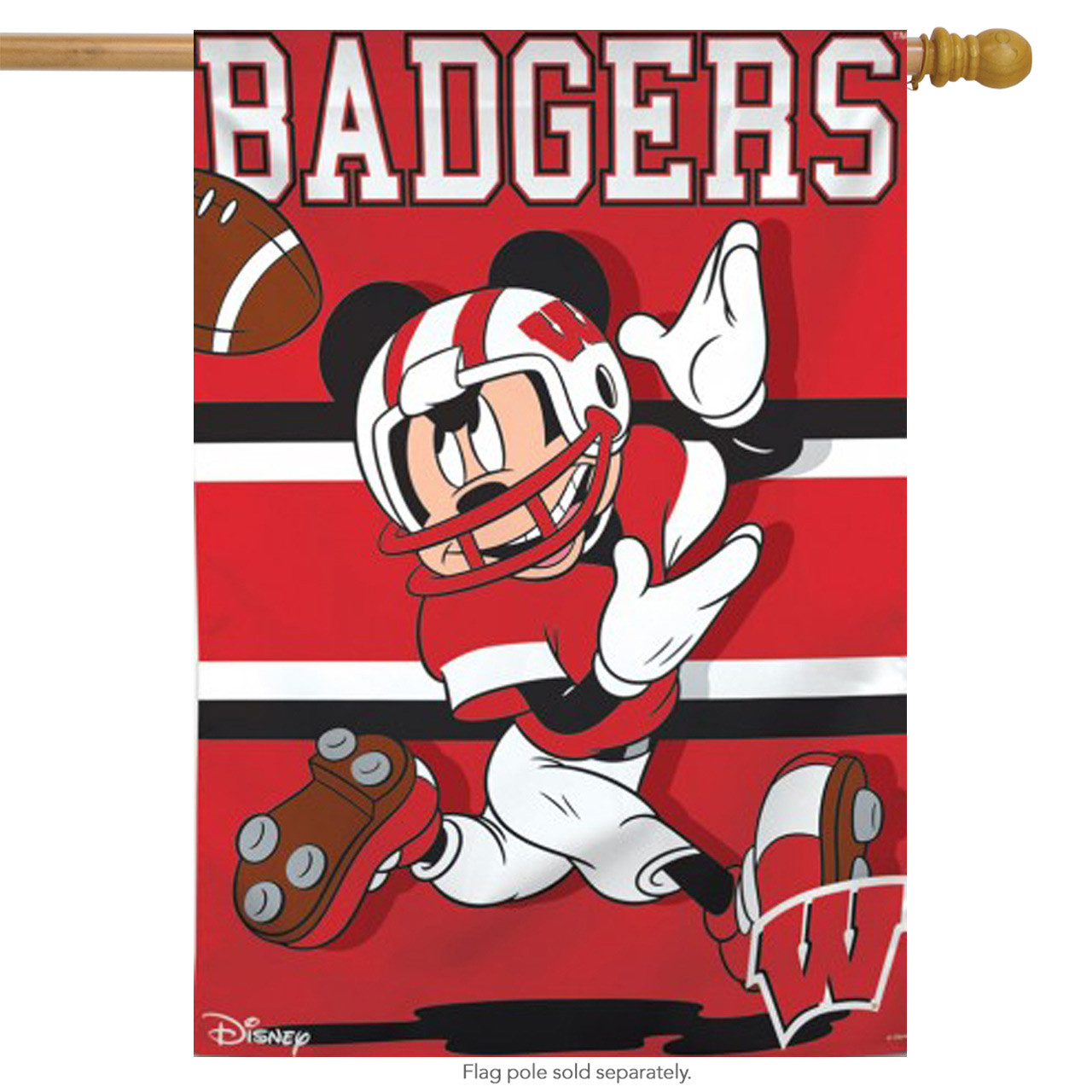 University of Wisconsin Badgers NCAA Mickey Mouse Garden Flag, House Flag