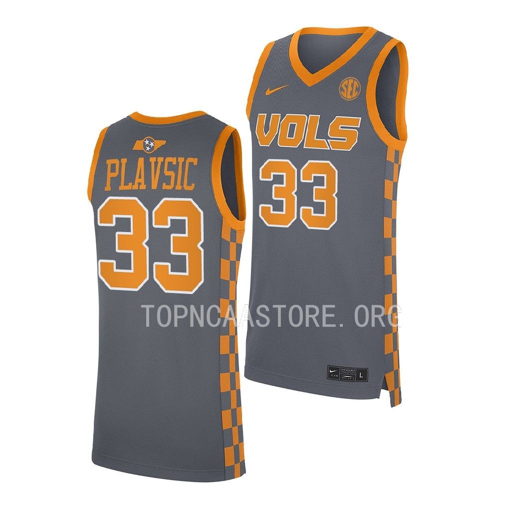 Uros Plavsic #33 Tennessee Volunteers NCAA Jersey 2022-23 Grey