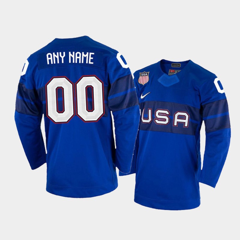 USA 2022 Beijing Winter Olympic Blue Custom Alternate Jersey Men