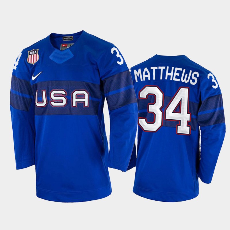 USA Auston Matthews 2022 Beijing Winter Olympic Blue Alternate Jersey #34