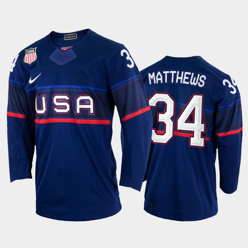 USA Auston Matthews 2022 Beijing Winter Olympic Navy Away Jersey #34