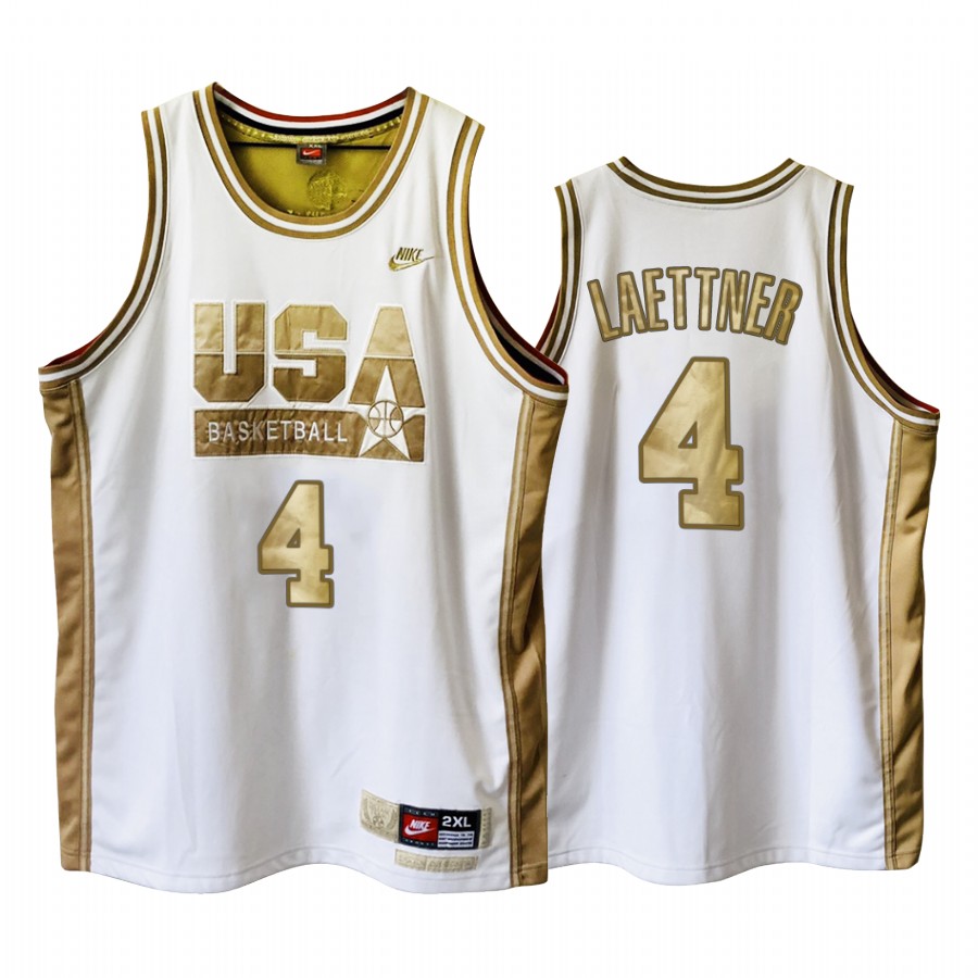 USA Christian Laettner Dream Team White 1992 Olympics Golden Limited Edition Jersey