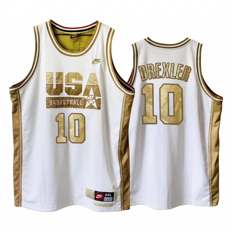USA Clyde Drexler Dream Team White 1992 Olympics Golden Limited Edition Jersey