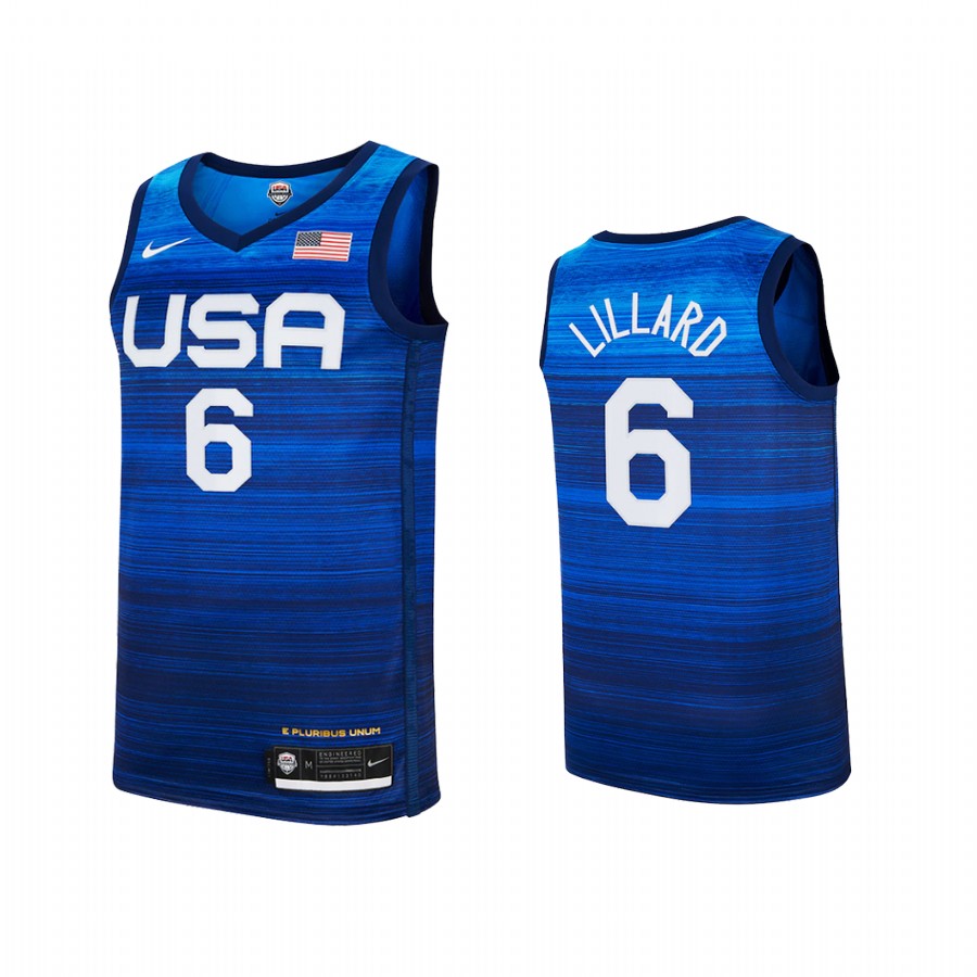 USA Damian Lillard 2020 Summer Olympics Blue Youth Jersey Player #6