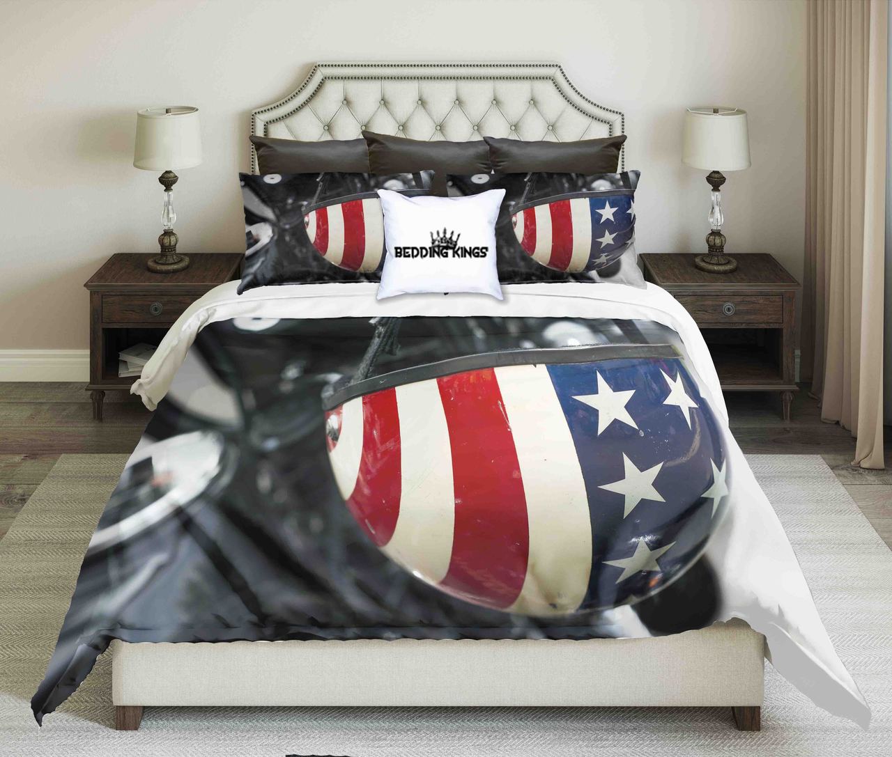 Usa Flag Helmet Kings 3D Customized Duvet Cover Bedding Set