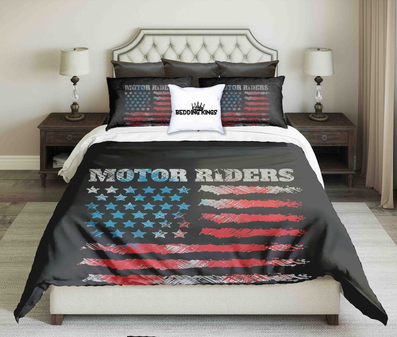 Usa Flag Motor Riders Design Kings 3D Customized Duvet Cover Bedding Set