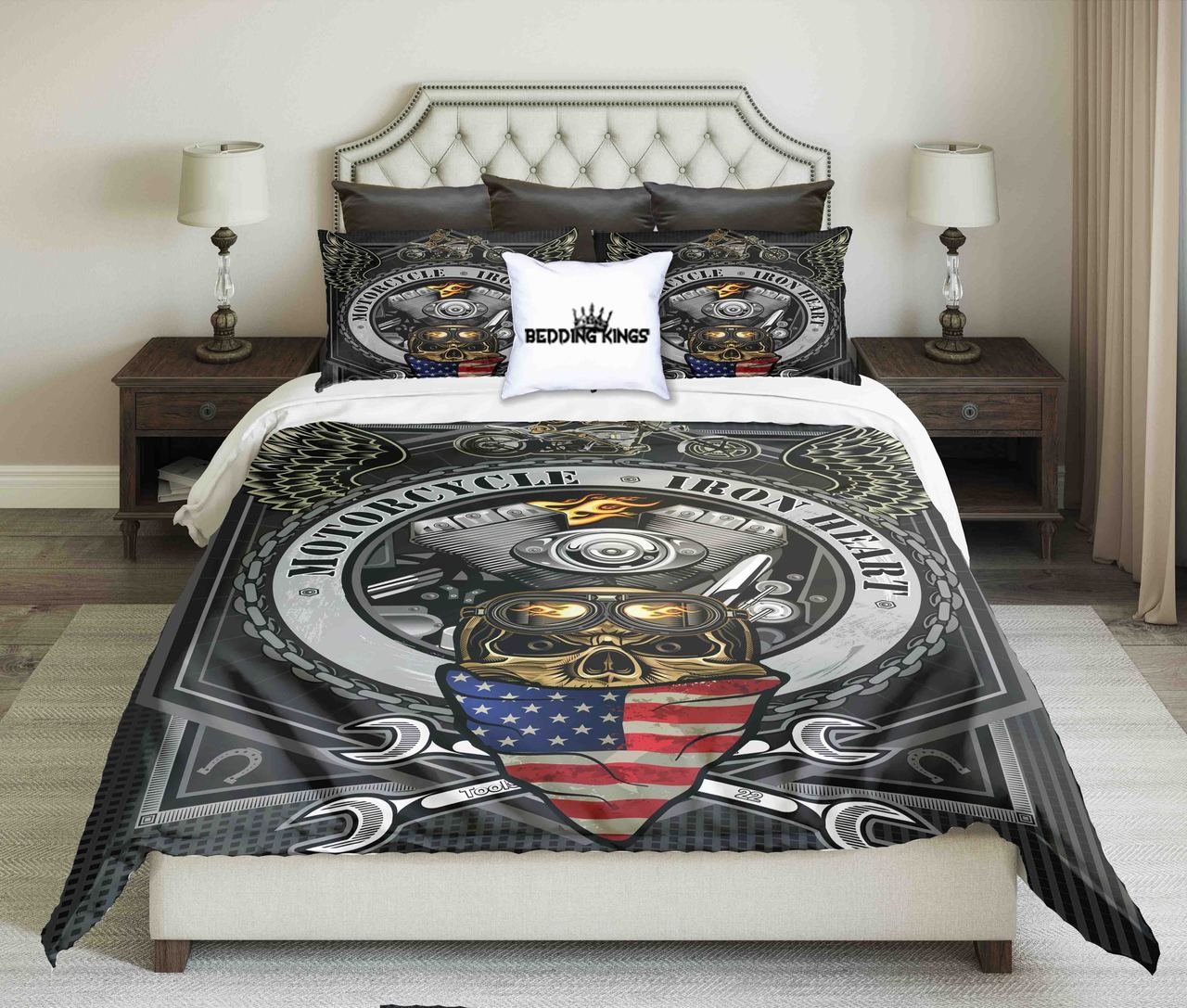 Usa Flag Motorcycle Kings 3D Customized Duvet Cover Bedding Set