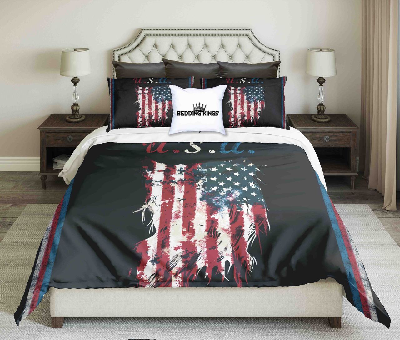 Usa Flag On Black Bacground Design Kings 3D Customized Duvet Cover Bedding Set