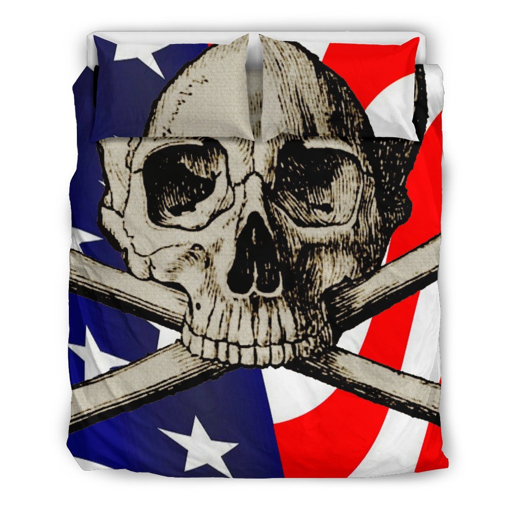 Usa Flagkull Black 3D Customized Duvet Cover Bedding Set