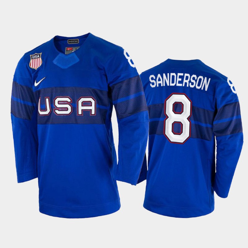 USA Jake Sanderson 2022 Winter Olympics Royal #8 Jersey